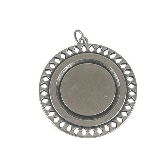 Round Silver Pendant With Abalone Shell & Rhinestone Accents 2 Inch Diameter - Picture 5 of 6